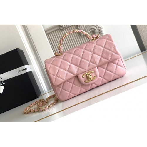 Chanel AS5701 Mini Flap Bag With Top Handle In Pink Leather