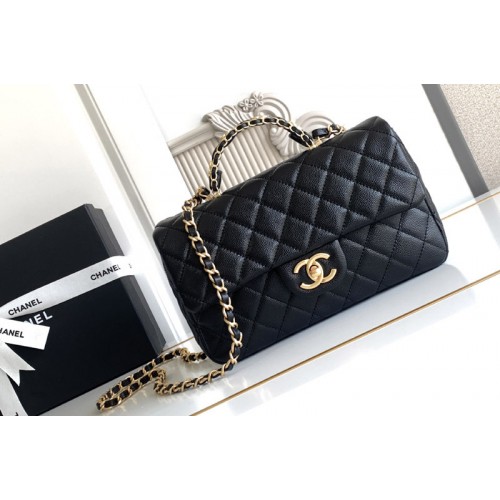 Chanel AS5702 Small Flap Bag With Top Handle In Black Leather