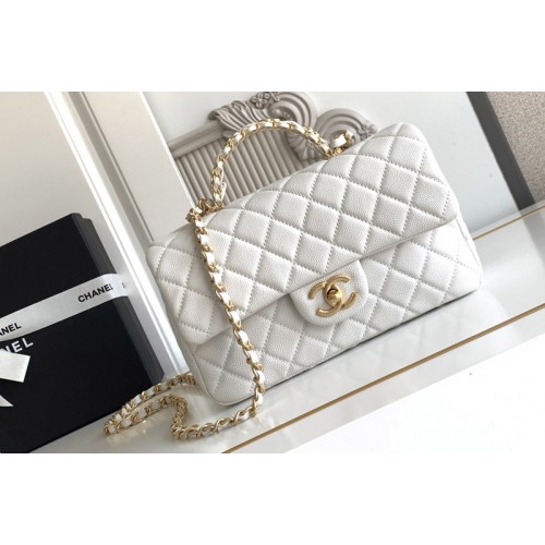 Chanel AS5702 Small Flap Bag With Top Handle In White Leather