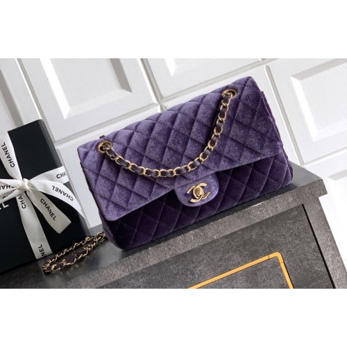 Chanel A01112 Classic 11.12 Handbag in Purple Velvet