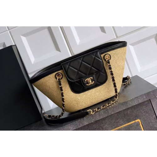 Chanel Shopping bag in Woven with Black Leather