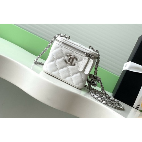 Chanel AP1340 Classic Small Vanity With Chain in White Leather