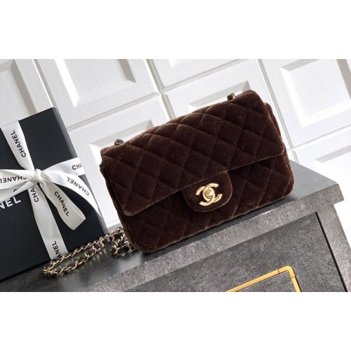 Chanel A69900 Mini Classic Handbag in Dark Brown Velvet Chanel A69900 Mini Classic Handbag in Dark Brown Velvet