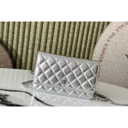 Chanel AP4241 Wallet On Chain in Silver Leather