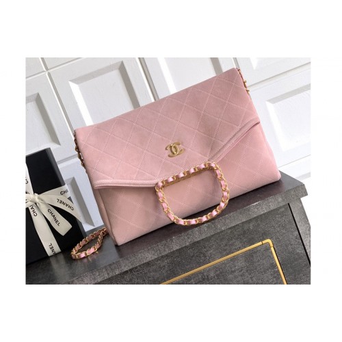 Chanel Large Hobo Handbag in Pink Suede