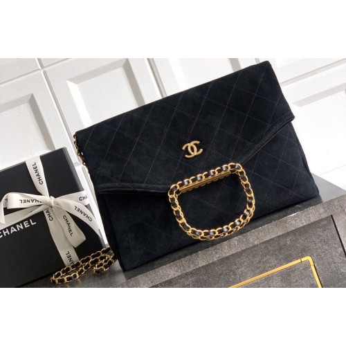 Chanel Large Hobo Handbag in Black Suede