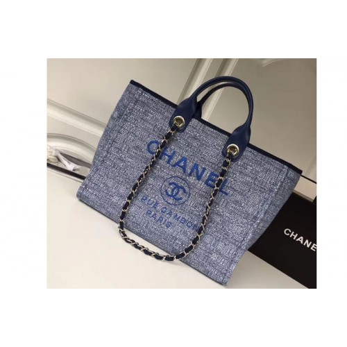 Chanel Original Canvas Leather Tote Shopping Bags 92298 Blue