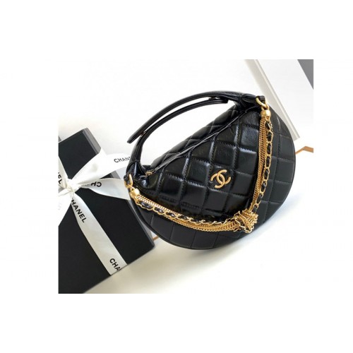 Chanel AP3943 Pouch Bag in Black Grained Shiny Calfskin