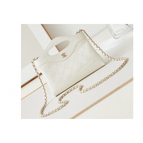 Chanel 31bag Nano Clutch With Chain Bag in White Leather Chanel 31bag Nano Clutch With Chain Bag in White Leather