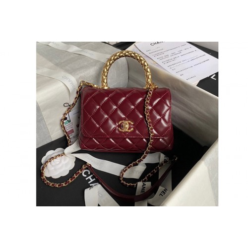 Chanel AS2215  Mini Flap Bag with Top Handle in Red Leather