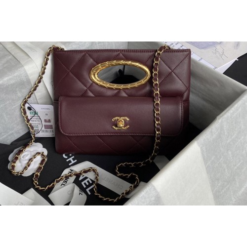 Chanel AS5038 Clutch with Chain Bag in Bordeaux Leather