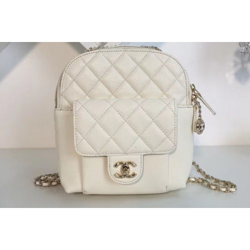 Chanel Grained Calfskin Backpack White AS0004