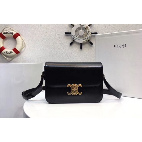 Celine Medium Triomphe Bags Black Shiny Calfskin
