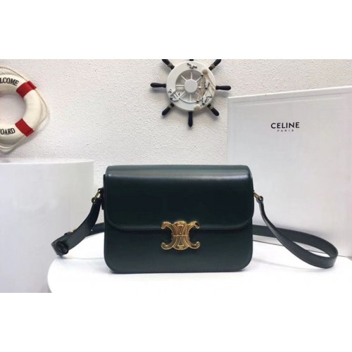 Celine Medium Triomphe Bags Green Shiny Calfskin