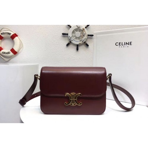 Celine Medium Triomphe Bags Wine Shiny Calfskin
