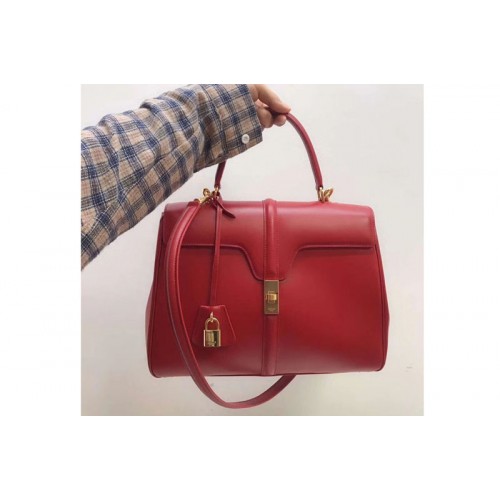 Celine Medium Small 16 Bag in satinated calfskin Leather Red
