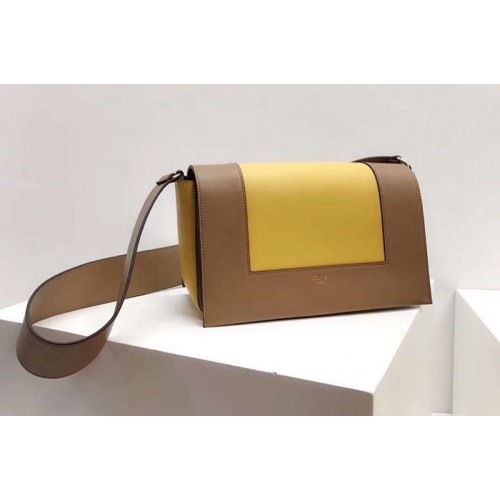Celine Medium Frame Shoulder Bag Smooth Calfskin Leather Brown Yellow Celine Medium Frame Shoulder Bag Smooth Calfskin Leather Brown Yellow