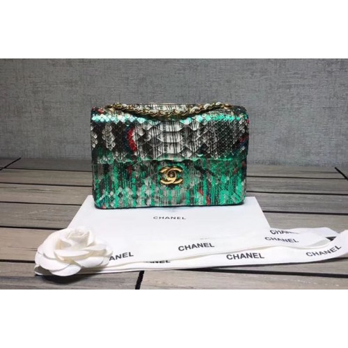 Chanel Flap Original Python Leather Shoulder Bag 1116 Green
