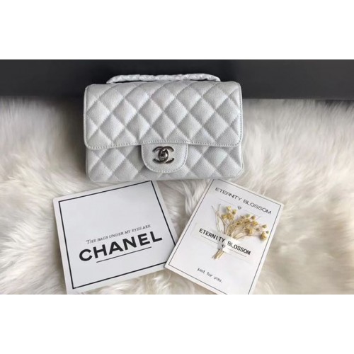 Chanel Original Caviar Leather Flap cross-body bags CF1116 White Silver Chain