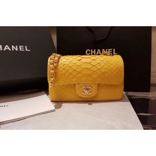 Chanel mini Classic Flap Bag Original Python Leather A1116 Yellow