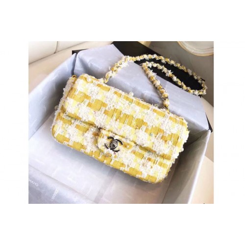 Chanel Classic Handbag Embroidered Tweed & Silver-Tone Metal A01116 Yellow Chanel Classic Handbag Embroidered Tweed & Silver-Tone Metal A01116 Yellow