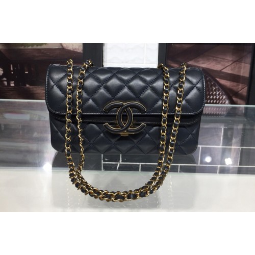 Chanel 2.15 Flap Bags with Gold Chain in Blue/Black Calfskin Leather Chanel 2.15 Flap Bags with Gold Chain in Blue/Black Calfskin Leather