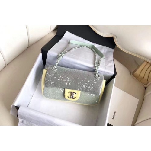 Chanel Flap Original Lambskin Leather Shoulder Bags 1112 Grey&Green Chanel Flap Original Lambskin Leather Shoulder Bags 1112 Grey&Green