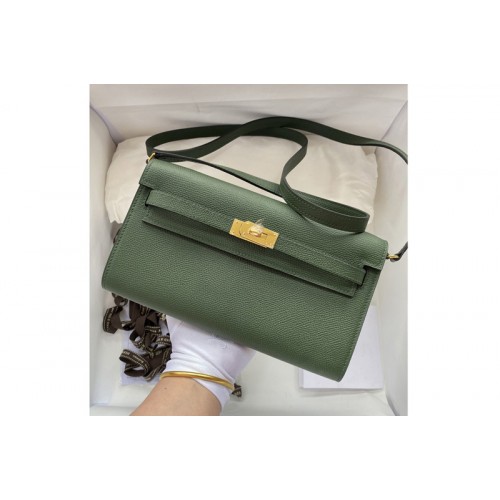 Hermes Kelly Classique To Go Woc Wallet In Green Epsom Leather With Gold Buckle