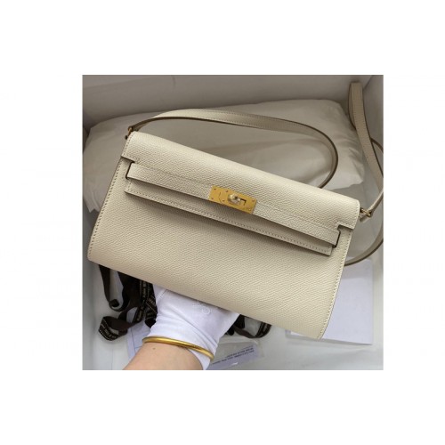 Hermes Kelly Classique To Go Woc Wallet In White Epsom Leather With Gold Buckle