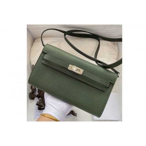 Hermes Kelly Classique To Go Woc Wallet In Green Epsom Leather With Silver Buckle