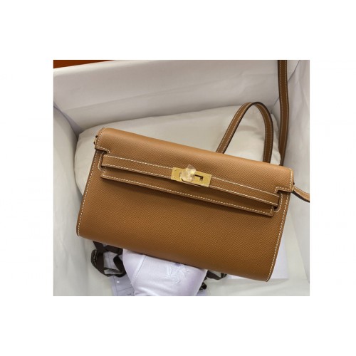 Hermes Kelly Classique To Go Woc Wallet In Brown Epsom Leather With Gold Buckle