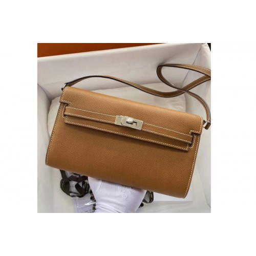 Hermes Kelly Classique To Go Woc Wallet In Brown Epsom Leather With Silver Buckle