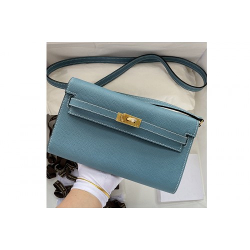 Hermes Kelly Classique To Go Woc Wallet In Blue Epsom Leather With Gold Buckle Hermes Kelly Classique To Go Woc Wallet In Blue Epsom Leather With Gold Buckle