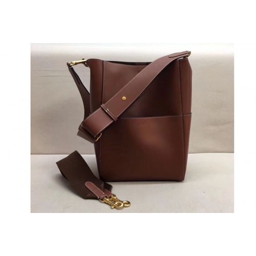 Celine Sangle Bucket Bag in Smooth Calfskin Leather Burgundy