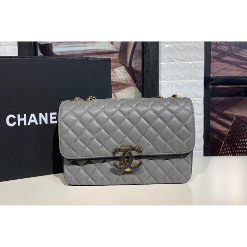 Chanel 2.55 Flap Bags with Gold Chain in Gray Calfskin Leather