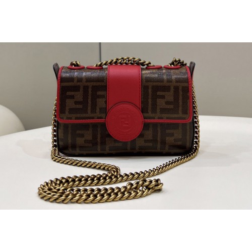 Fendi 8BS016 Mini Shoulder Bag in Brown FF canvas bag With Red Fendi 8BS016 Mini Shoulder Bag in Brown FF canvas bag With Red
