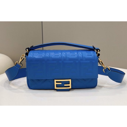 Fendi 8BR600 medium Baguette bag in Blue nappa leather bag