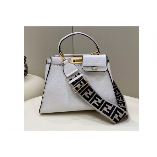 Fendi 8BN244 Peekaboo Iseeu Medium Bag in White Leather