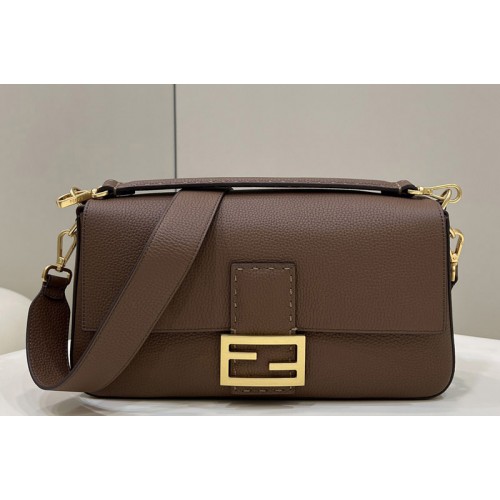 Fendi 8BR771 Baguette Large Bag in Brown full grain leather