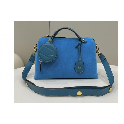 Fendi 8BL124 By The Way Boston bag in Blue Suede Leather