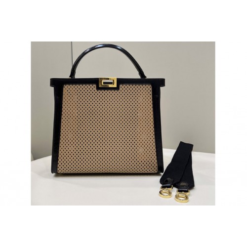 Fendi Peekaboo X-Lite Medium Perforated Leather Bag in Beige Black Leather Fendi Peekaboo X-Lite Medium Perforated Leather Bag in Beige Black Leather