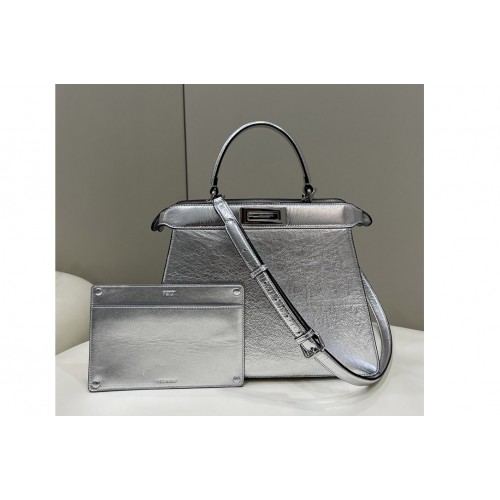 Fendi 8BN321 Peekaboo ISeeU Medium Bag in Silver leather