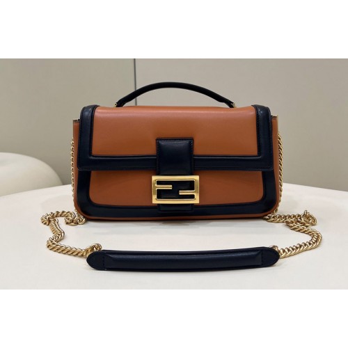 Fendi 8BR783 Baguette Chain Bag In Brown Nappa Leather