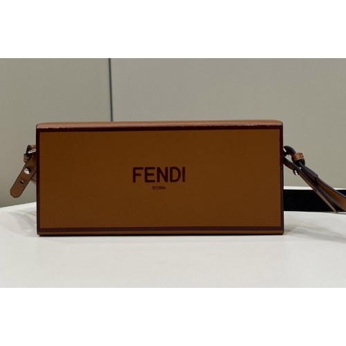 Fendi 8BT340 Horizontal Box Crossbody Bag in Brown Leather