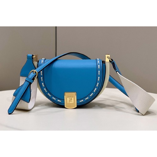 Fendi 8BT346 Moonlight Saddle Bag in Blue Leather