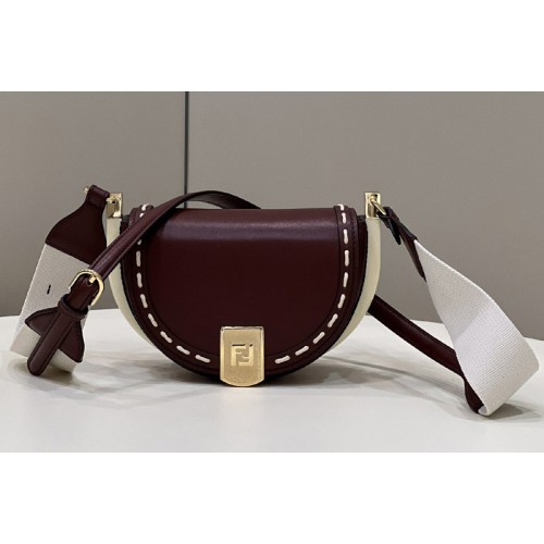 Fendi 8BT346 Moonlight Saddle Bag in Burgundy Leather