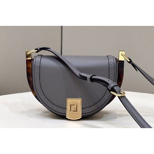 Fendi 8BT346 Moonlight Saddle Bag in Gray Leather Fendi 8BT346 Moonlight Saddle Bag in Gray Leather