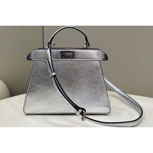 Fendi 8BN327 Peekaboo Iseeu Small Bag in Silver leather