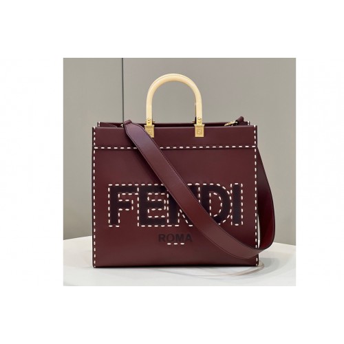 Fendi 8BH386 Sunshine Medium Shopper Tote bag in Bordeaux leather