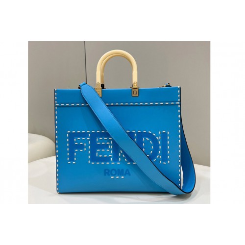 Fendi 8BH386 Sunshine Medium Shopper Tote bag in Blue leather